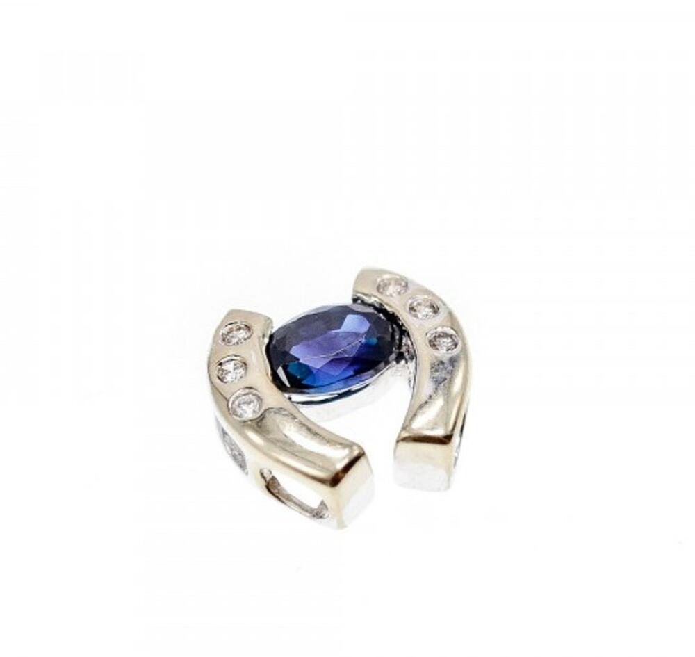 14K White Gold Blue & White Sapphires Horseshoe Pendant